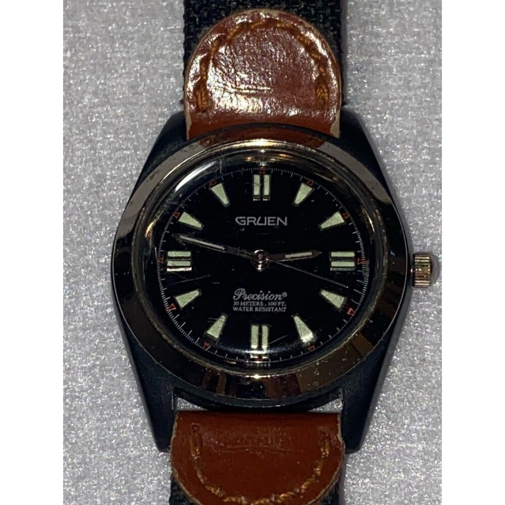 Vintage Gruen Precision Women's Watch Black Silver Teal Roman Numerals 30mm